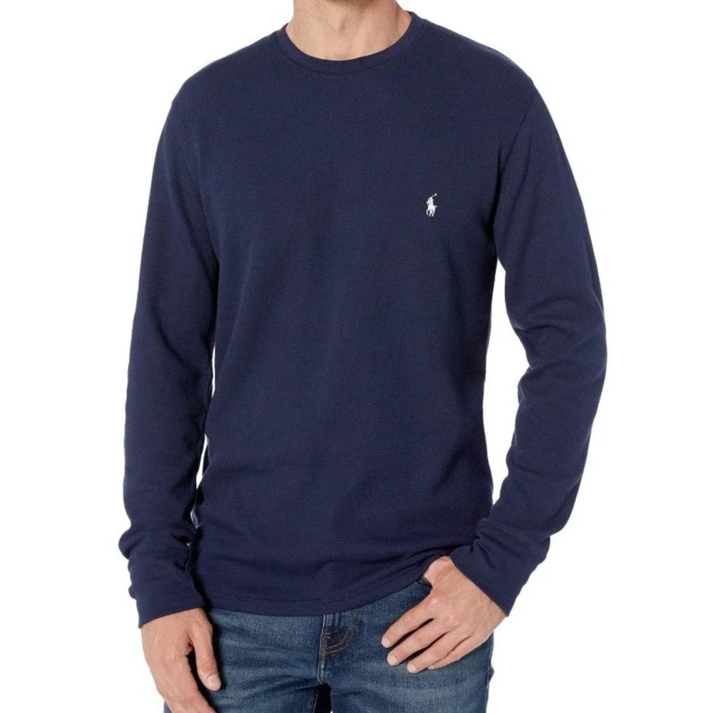 POLO By RALPH LAUREN Thermal‎ Long Sleeve Shirt Men's XLarge Blue White Logo